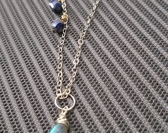 Lapis on Argentium chain  gold filled components & labradorite necklace /women  September birthday /Ethical gemstones /free ships from USA