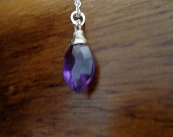 Genuine  amethyst layering  necklace/Feb gemstone sterling silver necklace/ Faceted amethyst marquise / SS  amethyst jewelry gift for her