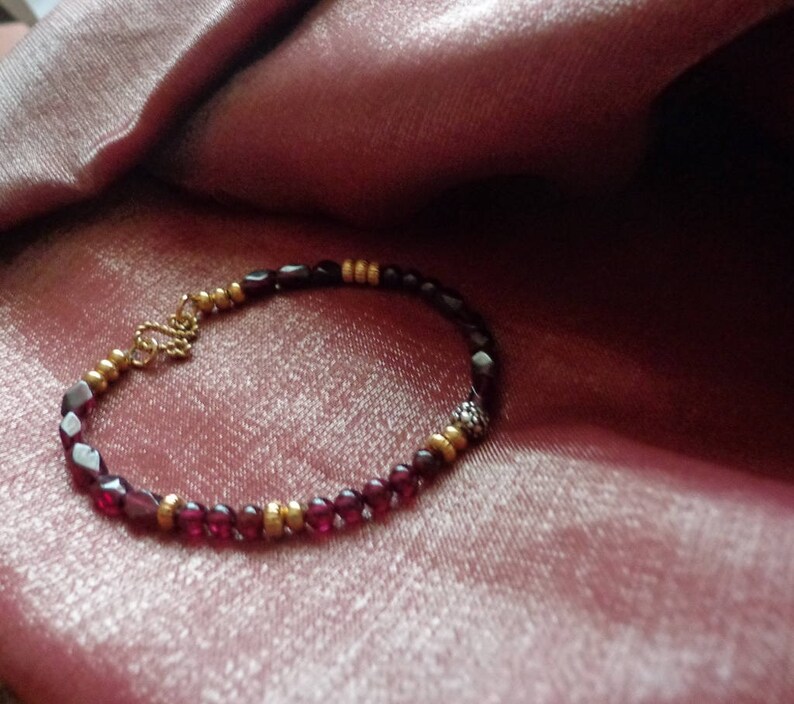 Asymmetrical garnet gemstone gold braceletSlim garnet gemstone braceletstacking braceletsstackable Indian inspired gemstone bracelet