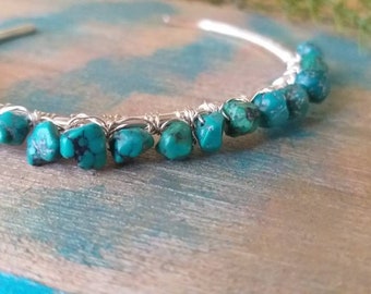 Turquoise gem non tarnish cuff/bridesmaid gift cuff/ Blue green turquoise bracelet/feminine  bracelet/ready to ship/Christmas gift