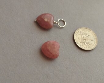 Rhodochrosite add a dangle. gemstone heart charm. Rhodochrosite gemstone and silver/