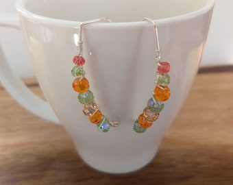 Peridot tangerine color threader earrings/August stone modern earrings/opal Swarovski silver hoop /Earrings &Pendant set/Indian inspired
