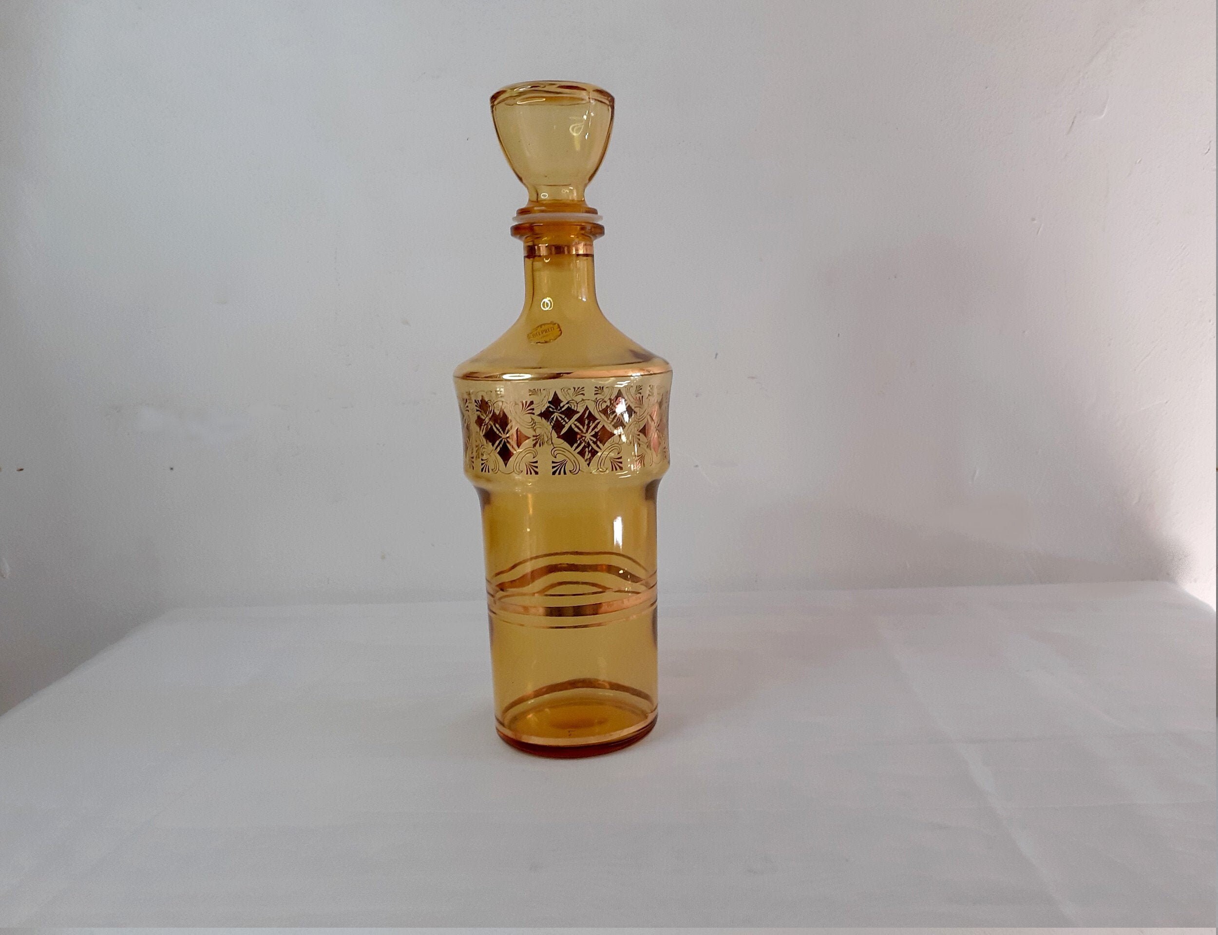 Français Carafe Ambrée Vintage, Delprete Europe, Bouteille en Verre Ambré Vintage Français avec Bouc