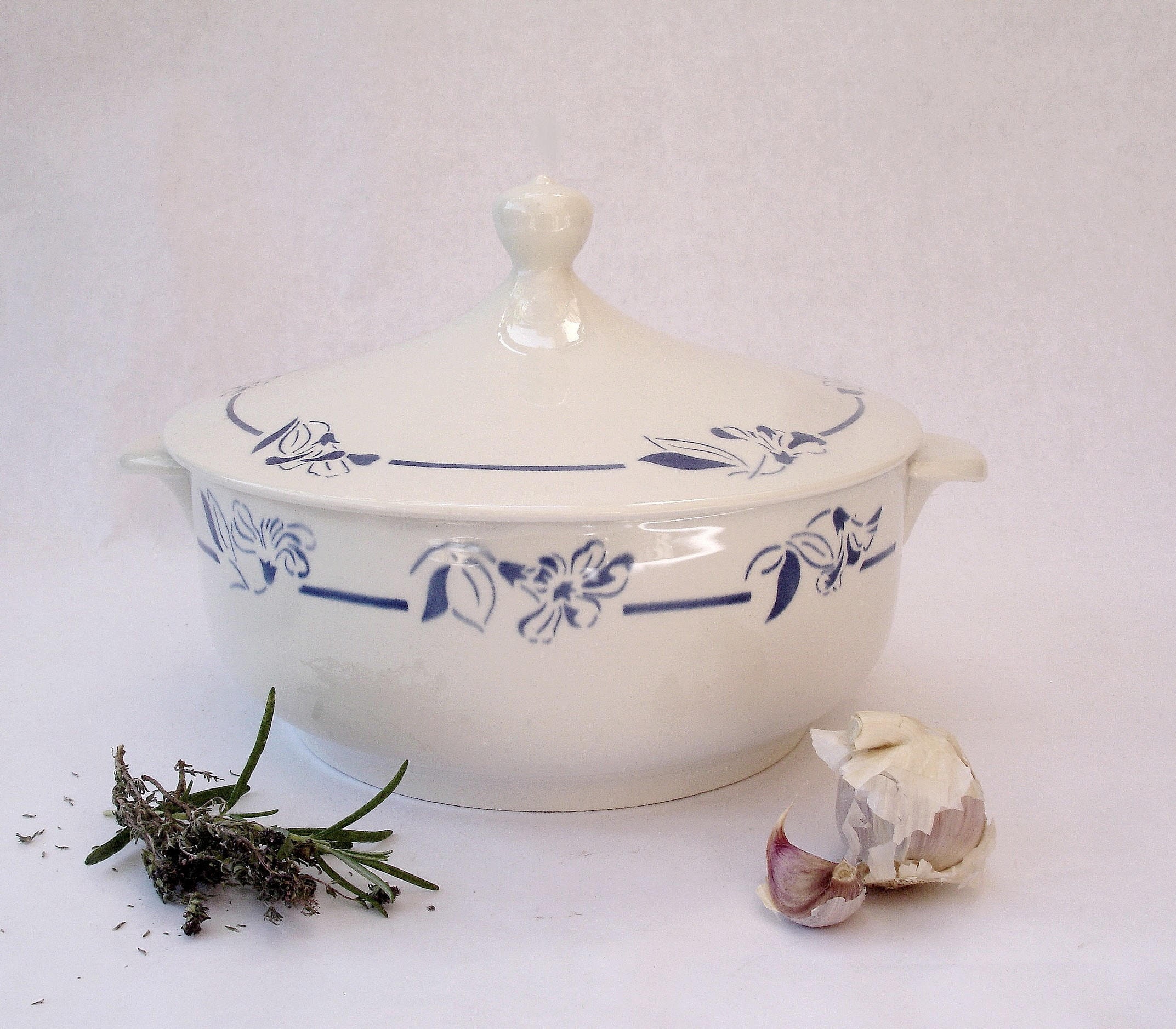 Français Bol de Service Vintage avec Couvercle, Soupe Des Années 1930 Tureen Par Hippolyte Boulenger