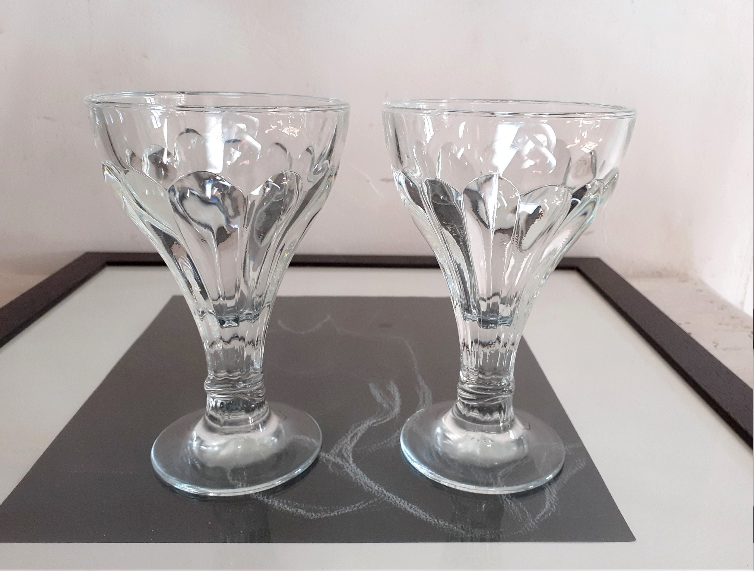 2 Verres Français Parfaits Vintage, Lunettes Sundae Rétro, Made in France, à Glace Pieds Des Années 