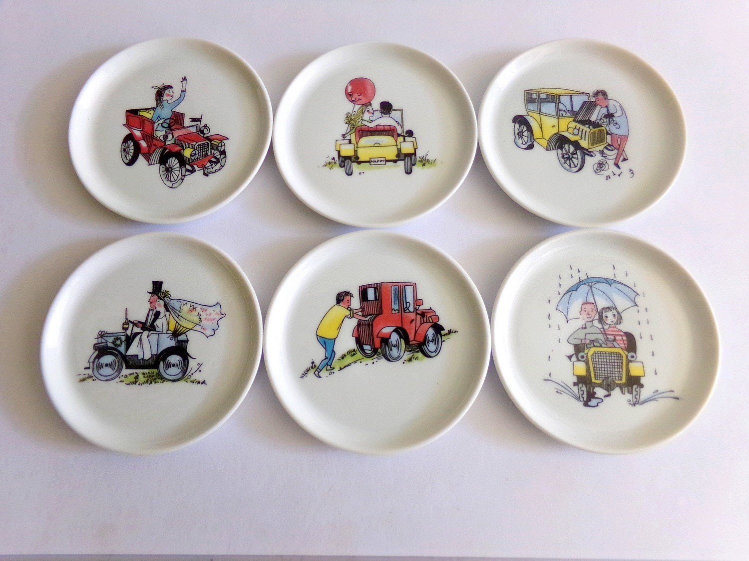 6 Montagnes Russes de Café Porzellan Furstenburg avec Des Illustrations Voiture, Sous-Verres Alleman