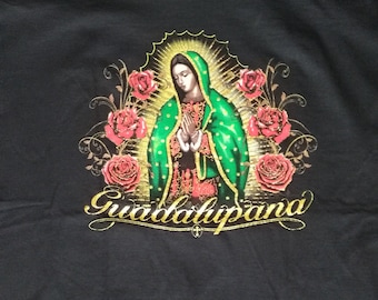 New Junior's Virgin Mary Ring Of Roses S/S Off Shoulder T Shirt Guadalupe Maria