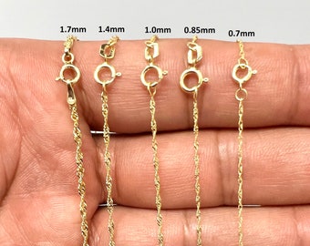 14K Yellow Gold Singapore Chain 18 inches Available in 0.7mm - 1.7mm Thickness