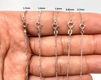 14K White Gold Singapore Chain 18 inches Available in 0.7mm - 1.7mm Thickness