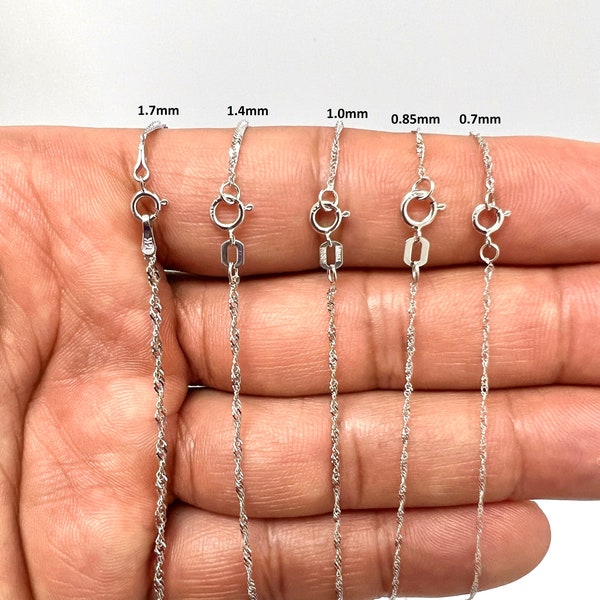 14K White Gold Singapore Chain 18 inches Available in 0.7mm - 1.7mm Thickness