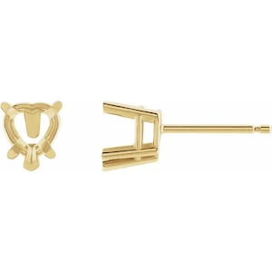 14K Gold Heart 5-Prong V-End Stud Earrings Available in 4x4mm - 7x7mm