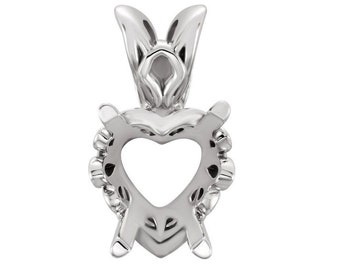 Sterling Silver Semi Mount Pendant Setting Heart HT 9x9mm