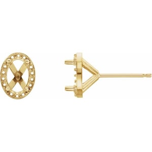 14K Gold Oval Halo-Style Earring Mounting Available in 5x3mm - 7x5mm