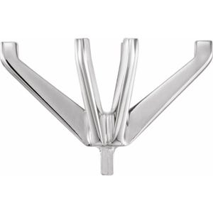May include: A polished silver jewelry setting with a four-prong design. The setting features three angled arms extending from a central base, each terminating in a small, flat end. The design is symmetrical and suitable for holding a gemstone.