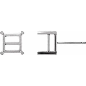 14K Gold Square 4-Prong Pre-Notched Earring Mounting Available in 2.5x2.5mm- 8x8mm