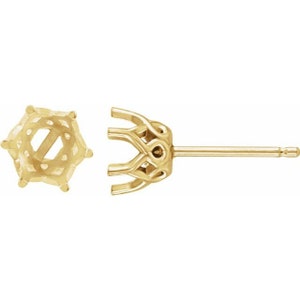 14K Gold Round 6-Prong Earring Mounting Available in 3.5mm - 8.5mm