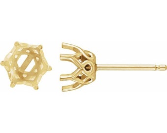 14K Gold Round 6-Prong Earring Mounting Available in 3.5mm - 8.5mm