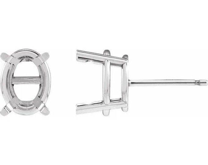 Pair Of Oval Sterling Silver 6-Prong Pre-Notched Earring Settings (5x3mm To 10x8mm Sizes)