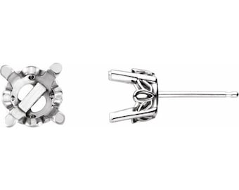 14K Gold Round 4-Prong Scroll Setting Earring Mounting Available in 3MM - 10MM