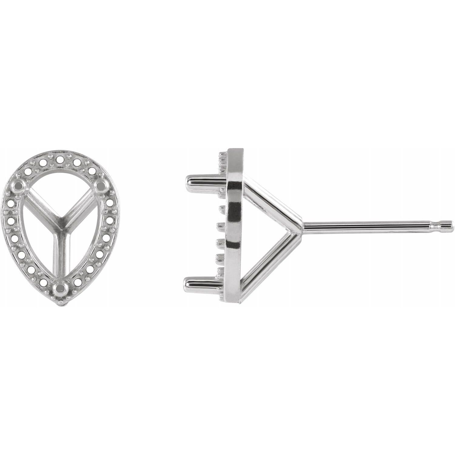 14K Gold Pear 3-Prong Halo-Style Earring Mounting Available in 5x3mm - 8x5mm