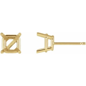 14K Gold Asscher 4-Prong Earring Mounting Available in 2.6x2.6mm - 7x7mm