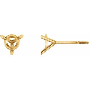 14K Gold Round 3-Prong Cocktail-Style Baby Earring Mounting Available in 2.5mm - 4.5mm