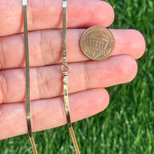 14K Solid Gold Herringbone Chain Necklace – 2.15mm Wide, 18 Inch Flat Gold Chain, Real Gold Necklace for Women, Italian Herringbone Chain