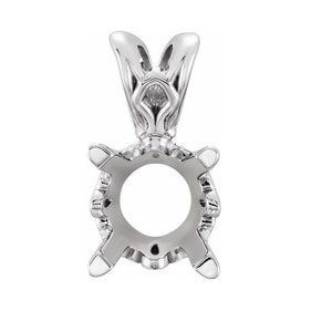 May include: Silver pendant setting with a 6-prong round bezel and a small diamond accent on the bail.