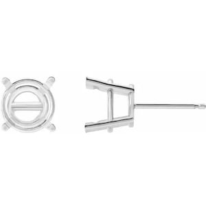 14K Gold Round 4-Prong Pre-Notched Earring Mounting with Friction & Threaded Post Available in 2mm - 10.5mm