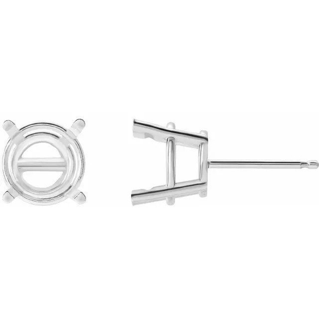 14K Gold Round 4-Prong Pre-Notched Earring Mounting with Friction & Threaded Post Available in 2mm - 10.5mm