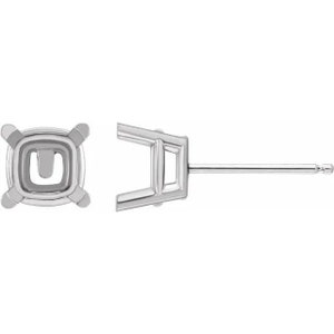 14K Gold Cushion 4-Prong Friction Post Earring Mounting Available in 4x4mm - 8x8mm