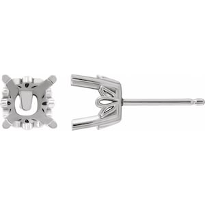 14K Gold Cushion Earring Mounting 4 prong Available in  3.5MM- 8MM