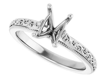 14K Gold Emerald Solitaire Engagement Ring Mounting Available in 5x3mm - 10x8mm