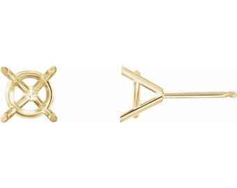 14K Gold Round 4-Prong Cocktail-Style Earring Mounting Available in 2.5mm - 8.5mm