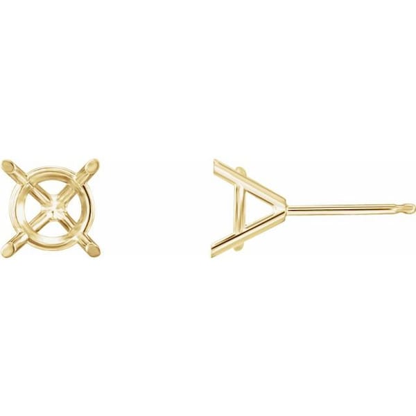 14K Gold Round 4-Prong Cocktail-Style Earring Mounting Available in 2.5mm - 8.5mm