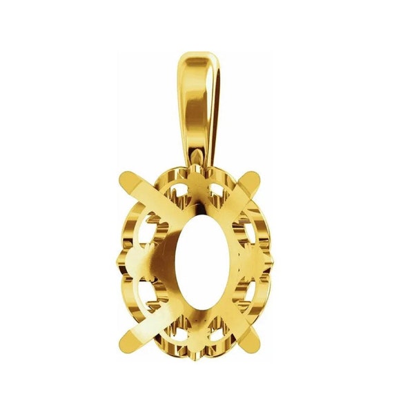 14K Gold Oval 4-Prong Fleur-de-lis Pendant Mounting Available in 6x4mm - 12x10mm