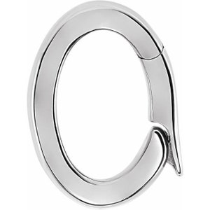 May include: A polished, silver-colored oval-shaped clasp. The clasp has a smooth, reflective surface and a hinged design for opening and closing. The design is modern and minimalist.