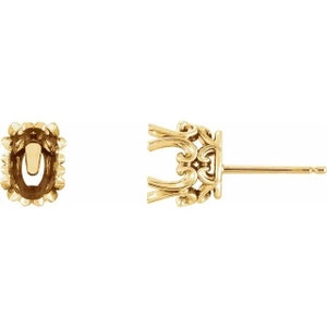 14K Gold Oval Double 4-Prong Scroll Basket Earring Mounting Available in 5x3mm - 8x6mm