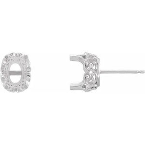 14K Gold Oval 4-Prong Lace-Style Earring Mounting Available in 6x4mm- 8x6mm