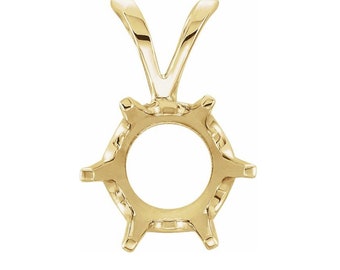 14K Gold Round 6-Prong Low Base Pendant Mounting Available in 2.40mm - 8.20mm