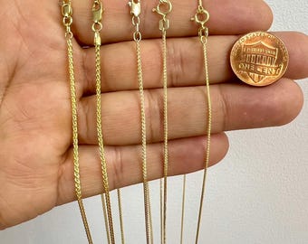 14k Yellow Gold Wheat Chain, Delicate Pendant Necklace, 18 Inch