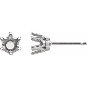 14K Gold Round 6-Prong Crown Earring Mounting Available in 3.5mm - 8mm
