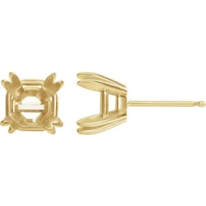 14K Gold Asscher 4-Prong Double-Claw Earring Mounting Available in 4.5x4.5mm - 6.5x6.5mm
