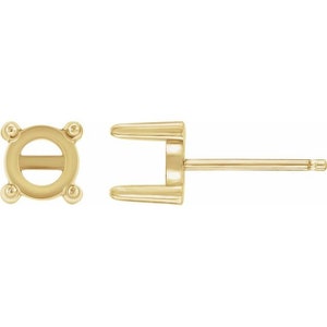 14K Gold Round 4-Prong Cabochon Earring Mounting Available in 3mm - 12mm