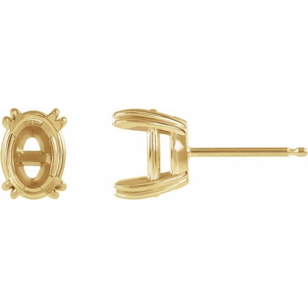 14K Gold Oval Earring Mounting Available in 5x3mm - 8x6mm