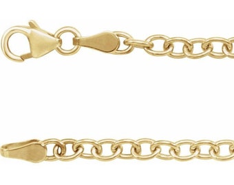 14K Gold 3.25 mm Oval Cable Chain with Lobster Clasp Available in 7 Inches - 24 Inches