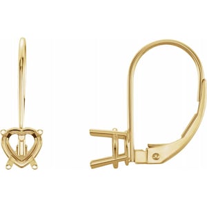 14K Gold Heart 4-Prong Lever Back Earring Mounting Available in 4x4mm - 8x8mm