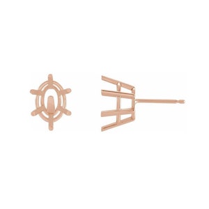 14K Gold Oval 6-Prong Tapered Basket Earring Mounting Available in 5x3mm - 10x8mm