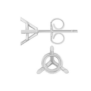 14K Gold Round 3-Prong Cocktail-Style Earring Mounting with Friction Post Available in 2.5mm - 10mm