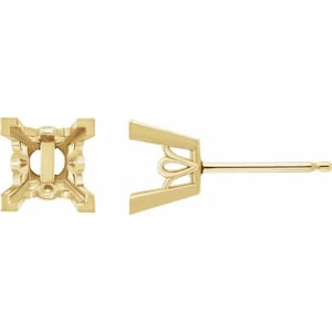 14K Gold Square 4-Prong Friction Post Earring Mounting Available in 2.5x2.5mm - 10x10mm